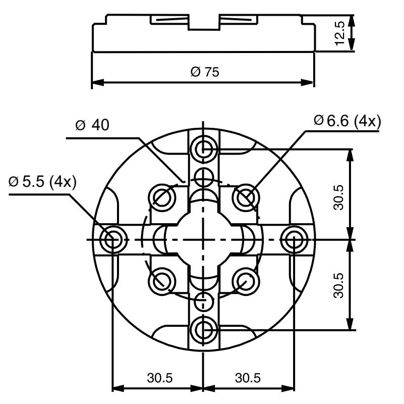 Sistema 3R compatible Palet Ø75 mm Elemento de referencia Ø75 mm 3R-651.75EP